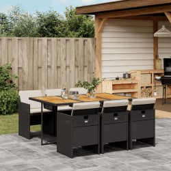 vidaXL Set de comedor de jardín 7 pzas y cojines ratán sintético negro