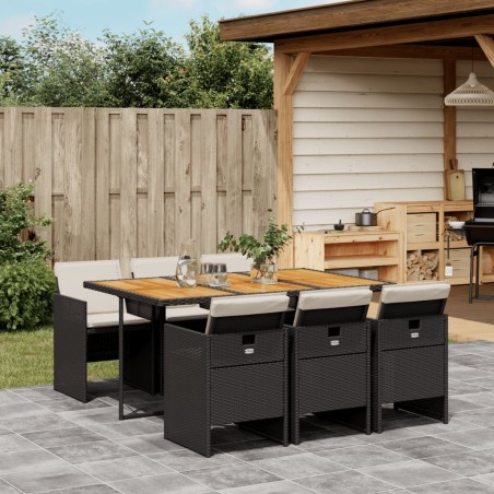 vidaXL Set de comedor de jardín 7 pzas y cojines ratán sintético negro