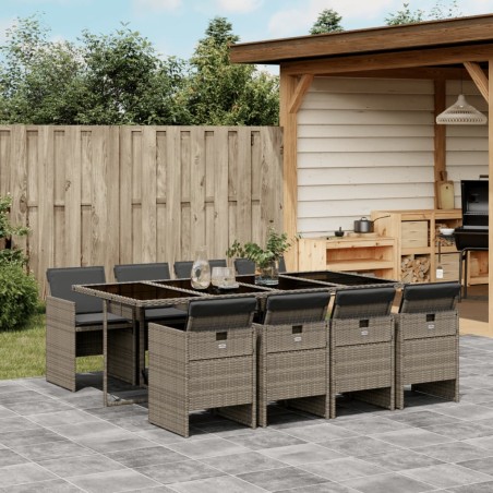 vidaXL Set comedor jardín 9 pzas y cojines ratán sintético gris