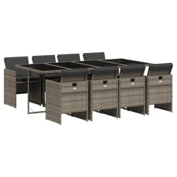 vidaXL Set comedor jardín 9 pzas y cojines ratán sintético gris