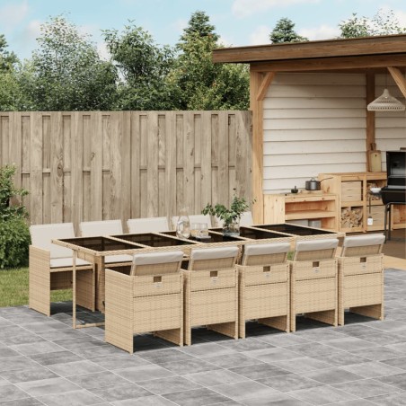 vidaXL Set comedor de jardín 11 pzas con cojines ratán sintético beige