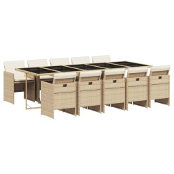 vidaXL Set comedor de jardín 11 pzas con cojines ratán sintético beige