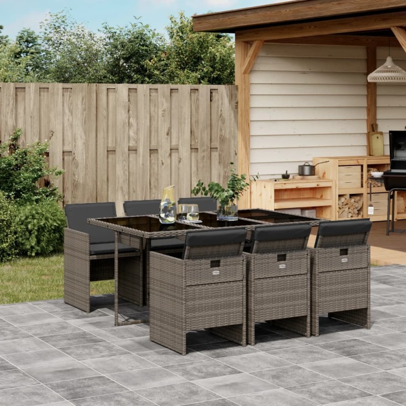 vidaXL Set comedor jardín 7 pzas y cojines ratán sintético gris vidaXL Set comedor jardín 7 pzas y cojines ratán sintético gris
