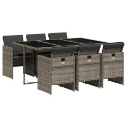 vidaXL Set comedor jardín 7 pzas y cojines ratán sintético gris