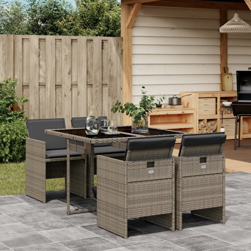 vidaXL Set comedor de jardín 5 piezas con cojines ratán sintético gris vidaXL Set comedor de jardín 5 piezas con cojines ratán sintético gris