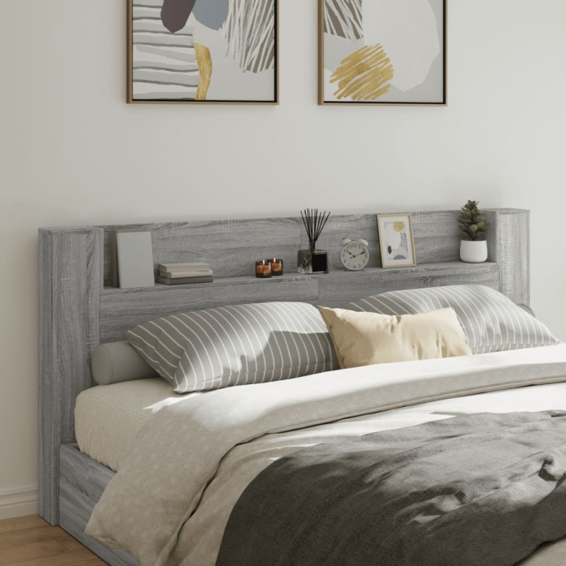 vidaXL Cabecero de cama con luz LED gris Sonoma 220x16,5x103,5 cm