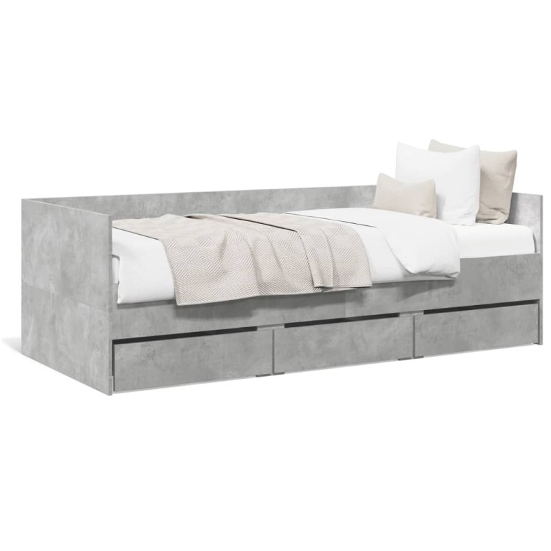 vidaXL Tumbona con cajones madera ingeniería gris hormigón 90x190 cm vidaXL Tumbona con cajones madera ingeniería gris hormigón 90x190 cm