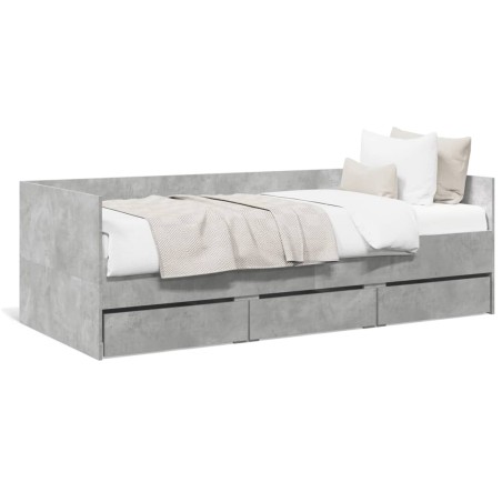 vidaXL Tumbona con cajones madera ingeniería gris hormigón 90x190 cm