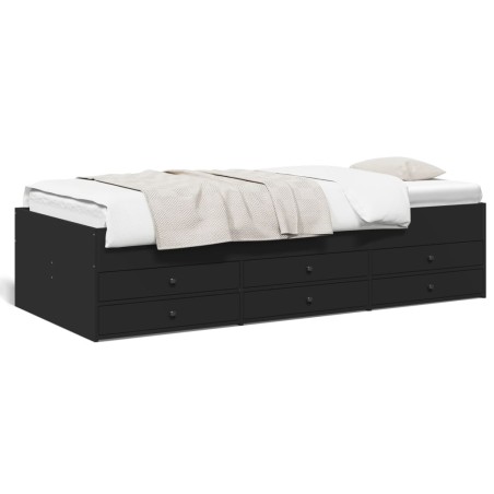 vidaXL Tumbona con cajones madera de ingeniería negro 90x190 cm