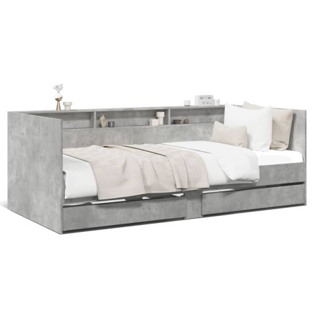 vidaXL Tumbona con cajones madera ingeniería gris hormigón 90x190 cm