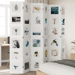 vidaXL Biombo separador de 6 paneles madera maciza Paulownia blanco