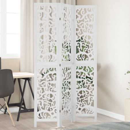 vidaXL Biombo separador de 3 paneles madera maciza Paulownia blanco