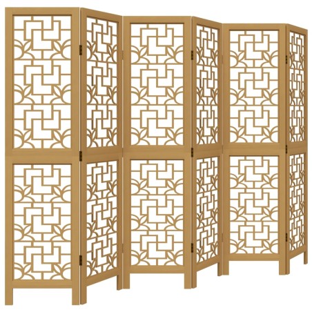 vidaXL Biombo separador de 6 paneles madera maciza paulownia marrón