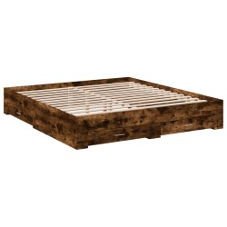 vidaXL Cama con cajones madera de ingeniería roble ahumado 180x200 cm