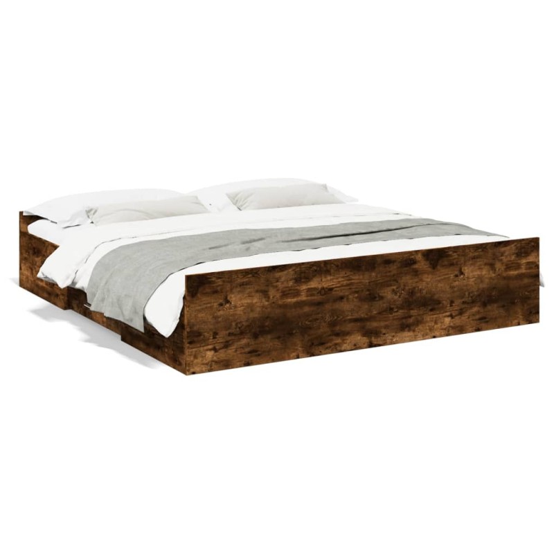 vidaXL Cama con cajones madera de ingeniería roble ahumado 200x200 cm