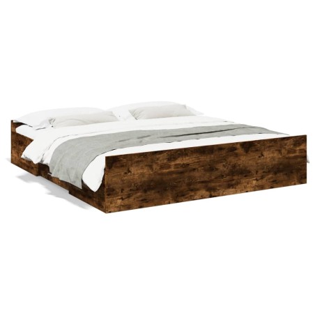 vidaXL Cama con cajones madera de ingeniería roble ahumado 200x200 cm