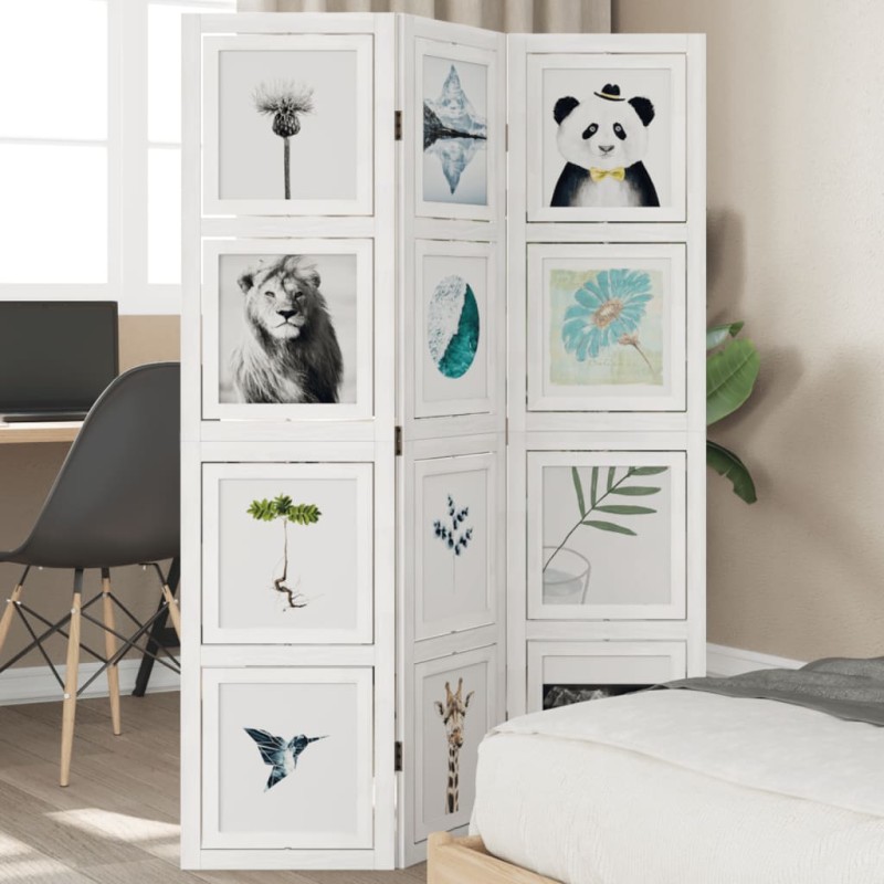 vidaXL Biombo separador de 3 paneles madera maciza Paulownia blanco vidaXL Biombo separador de 3 paneles madera maciza Paulownia blanco