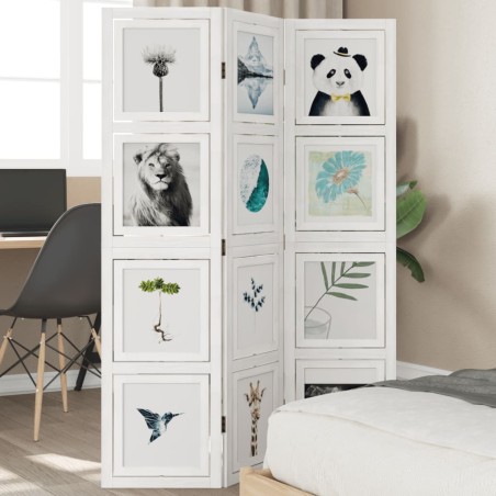 vidaXL Biombo separador de 3 paneles madera maciza Paulownia blanco