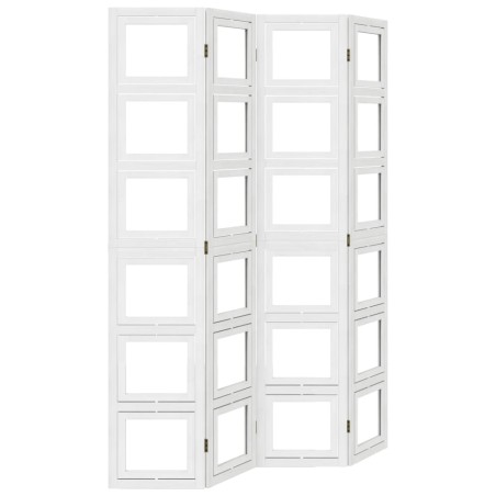 vidaXL Biombo separador de 4 paneles madera maciza Paulownia blanco
