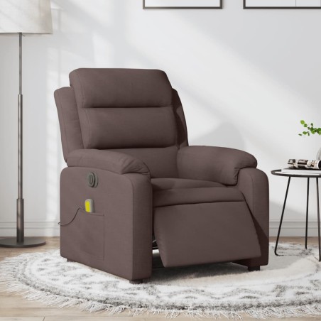 vidaXL Sillón reclinable de masaje eléctrico tela marrón oscuro