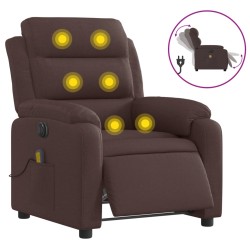 vidaXL Sillón reclinable de masaje eléctrico tela marrón oscuro