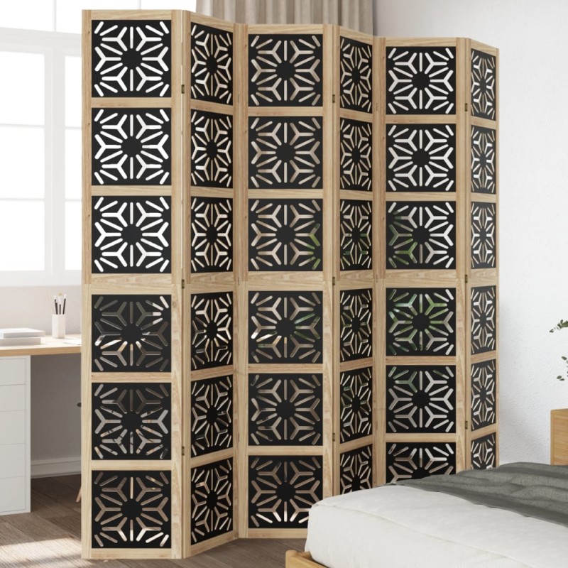 vidaXL Biombo separador 6 paneles madera maciza Paulownia marrón negro vidaXL Biombo separador 6 paneles madera maciza Paulownia marrón negro