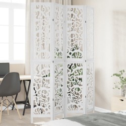vidaXL Biombo separador de 4 paneles madera maciza Paulownia blanco