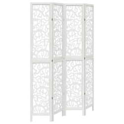 vidaXL Biombo separador de 4 paneles madera maciza Paulownia blanco