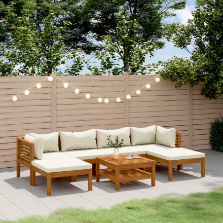 vidaXL Set de muebles de jardín 7 pzas con cojín crema acacia maciza