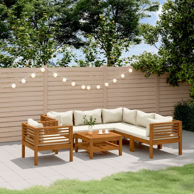 vidaXL Muebles de jardín 7 pzas cojines crema madera maciza de acacia vidaXL Muebles de jardín 7 pzas cojines crema madera maciza de acacia