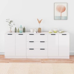 vidaXL Aparador de 3 piezas madera contrachapada blanca brillante