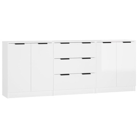 vidaXL Aparador de 3 piezas madera contrachapada blanca brillante