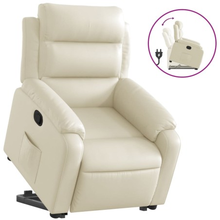 vidaXL Sillón reclinable elevable cuero artificial color crema