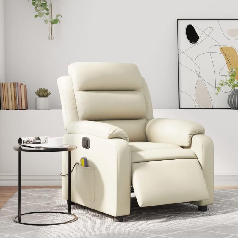 vidaXL Sillón de masaje reclinable eléctrico cuero sintético crema vidaXL Sillón de masaje reclinable eléctrico cuero sintético crema