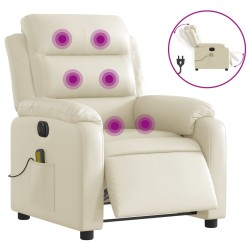 vidaXL Sillón de masaje reclinable eléctrico cuero sintético crema