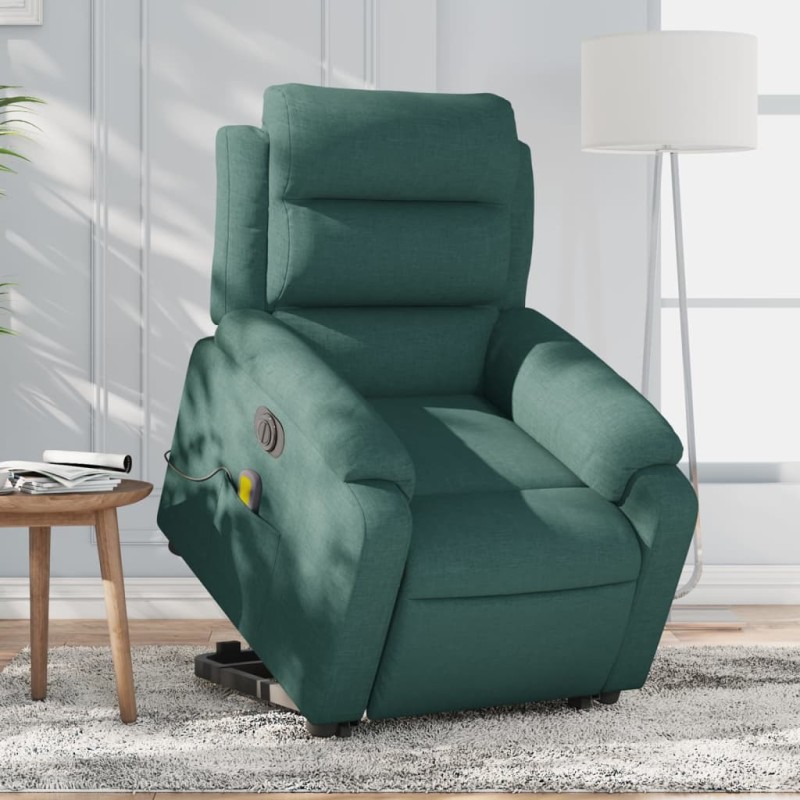 vidaXL Sillón masaje eléctrico reclinable elevable tela verde oscuro vidaXL Sillón masaje eléctrico reclinable elevable tela verde oscuro