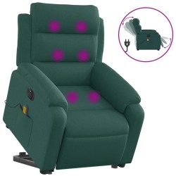 vidaXL Sillón masaje eléctrico reclinable elevable tela verde oscuro