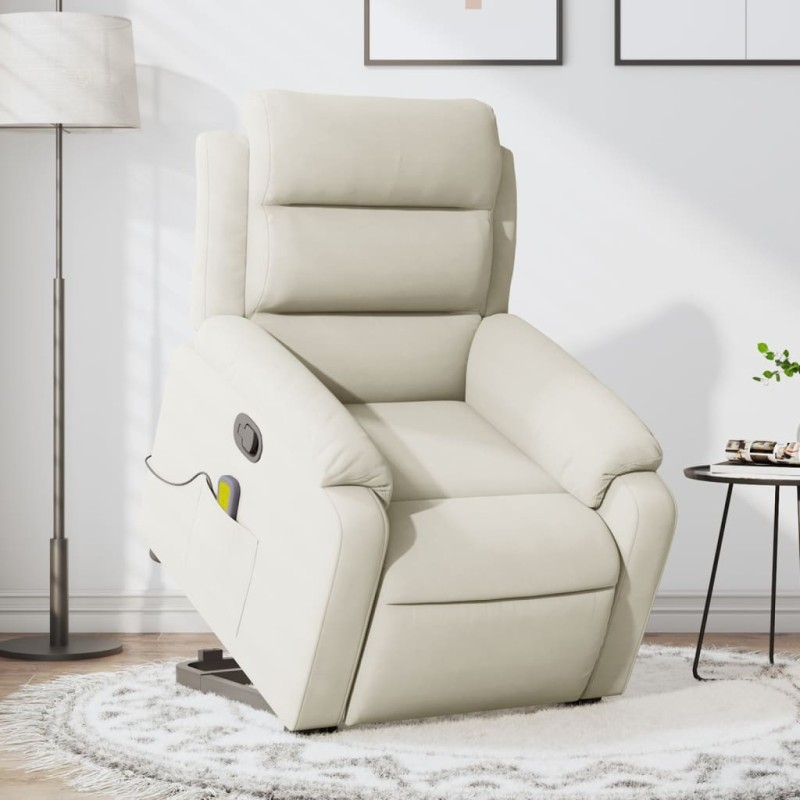 vidaXL Sillón reclinable de masaje elevable terciopelo crema vidaXL Sillón reclinable de masaje elevable terciopelo crema
