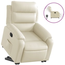 vidaXL Sillón reclinable elevable eléctrico de cuero sintético crema