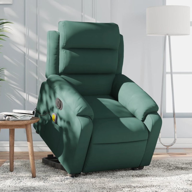 vidaXL Sillón masaje reclinable elevable terciopelo verde oscuro vidaXL Sillón masaje reclinable elevable terciopelo verde oscuro