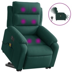 vidaXL Sillón masaje reclinable elevable terciopelo verde oscuro