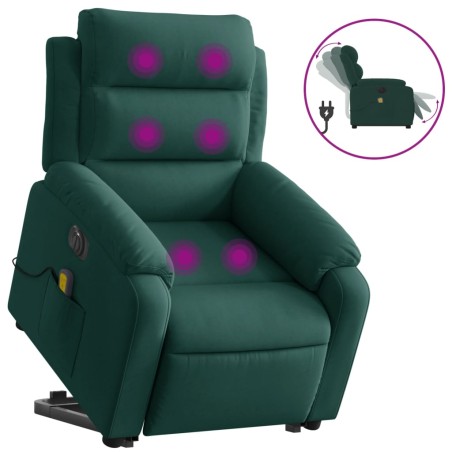 vidaXL Sillón masaje reclinable elevable terciopelo verde oscuro