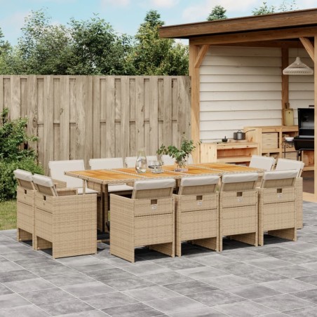 vidaXL Set comedor de jardín con cojines 13 pzas ratán sintético beige