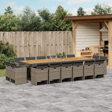 vidaXL Set comedor de jardín 17 pzas y cojines ratán sintético gris