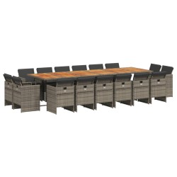 vidaXL Set comedor de jardín 17 pzas y cojines ratán sintético gris