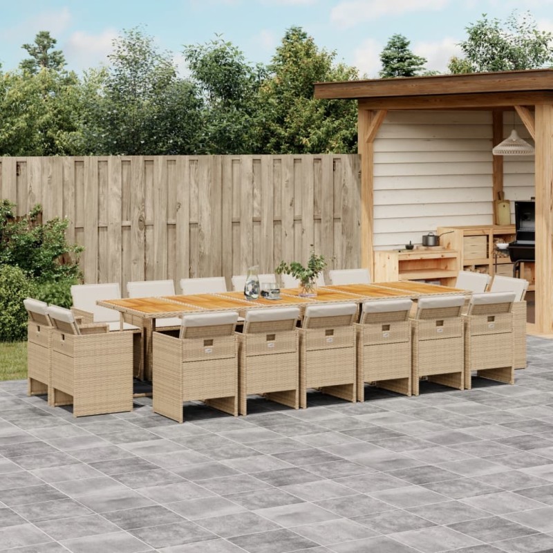 vidaXL Set comedor de jardín 17 pzas con cojines ratán sintético beige vidaXL Set comedor de jardín 17 pzas con cojines ratán sintético beige