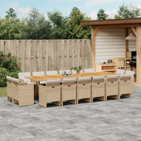 vidaXL Set comedor de jardín 17 pzas con cojines ratán sintético beige