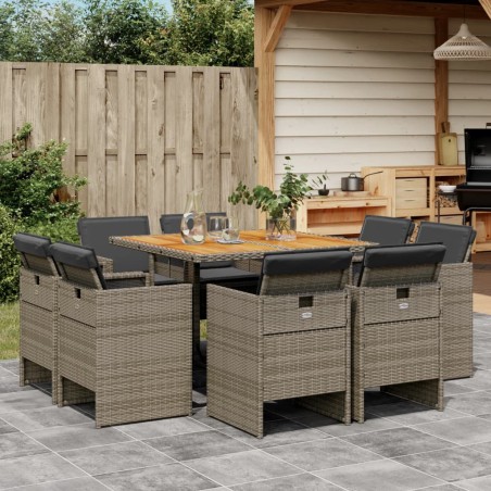 vidaXL Set comedor jardín 9 pzas y cojines ratán sintético gris