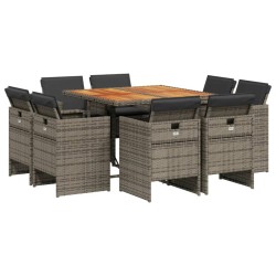 vidaXL Set comedor jardín 9 pzas y cojines ratán sintético gris