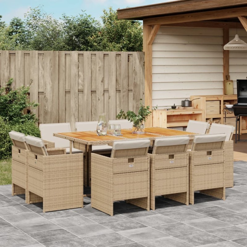 vidaXL Set comedor de jardín 11 pzas con cojines ratán sintético beige vidaXL Set comedor de jardín 11 pzas con cojines ratán sintético beige